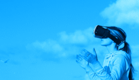 Woman wearing Virtual Reality goggles