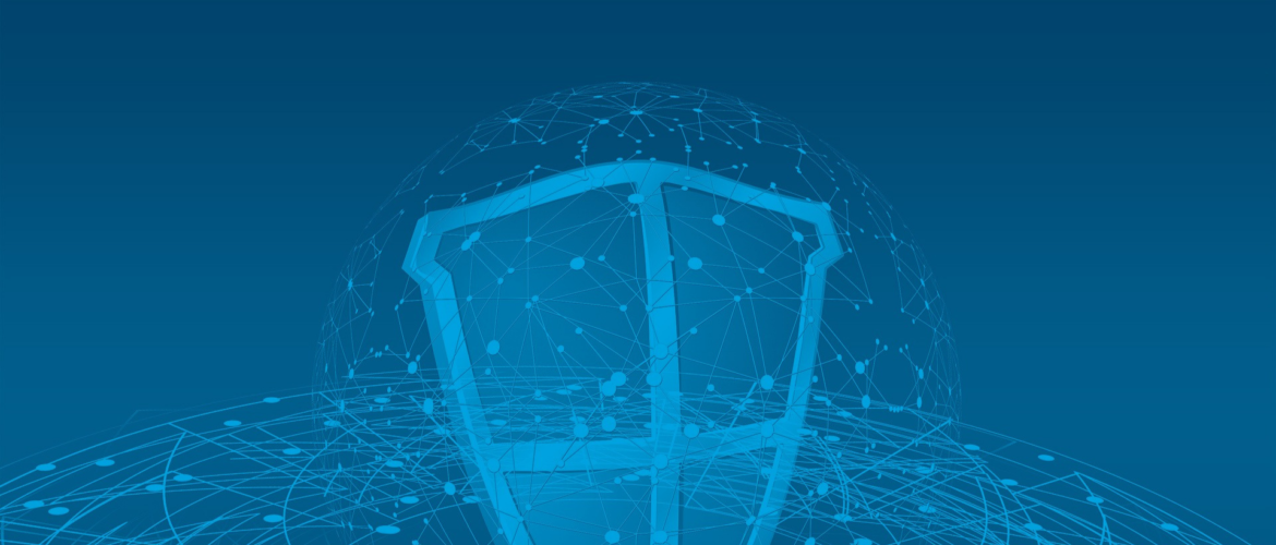 A cybersecurity shield graphic